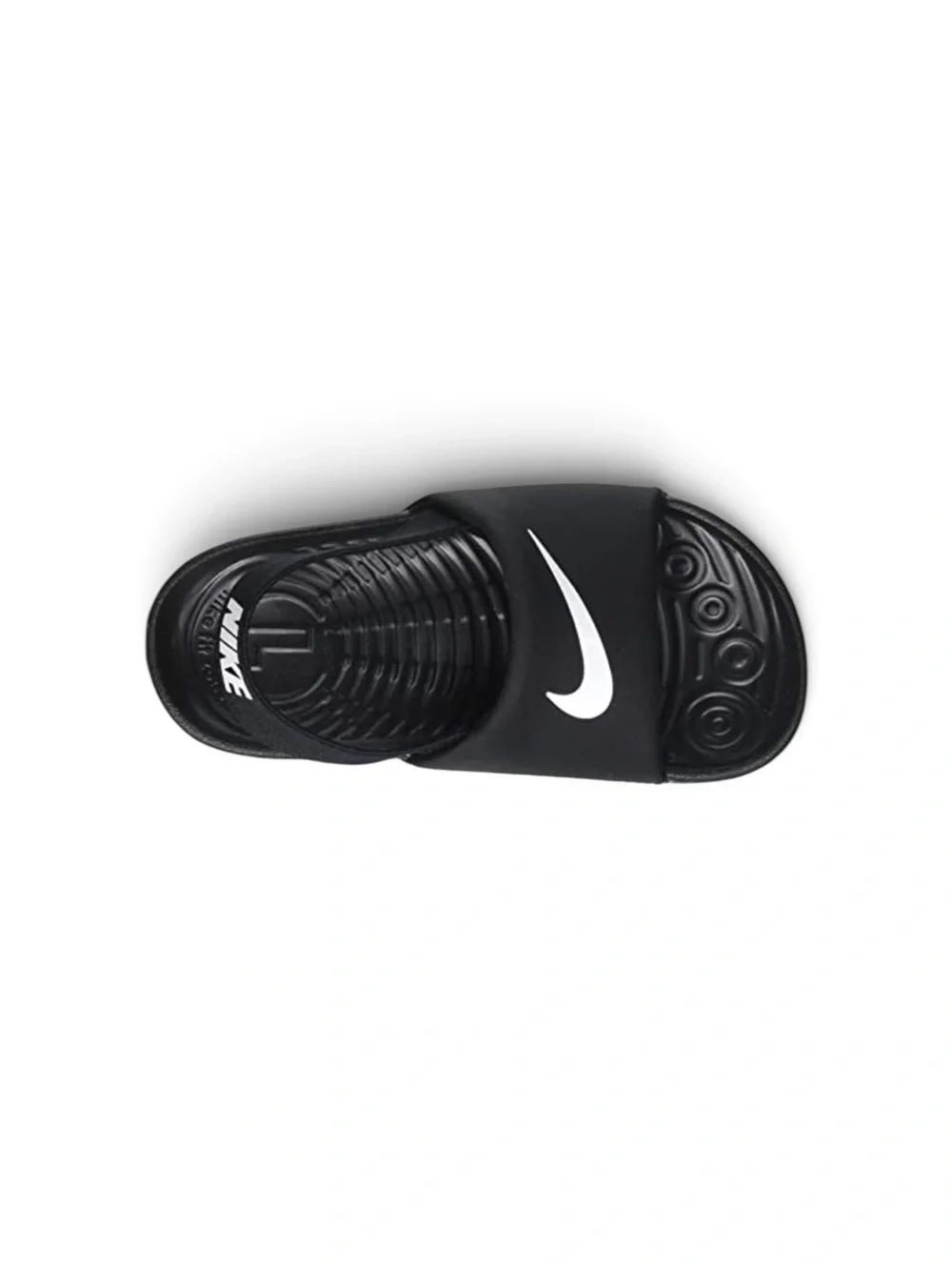 NWT Nike Kids Black Slide Sandals with White Swoosh and Heel Strap SIZE 6C